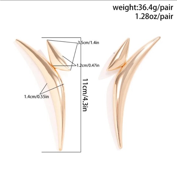 Exaggerated Silver Spiked Earrings, Oversized,, Statement, Club, Punk, Retro - Picture 4 of 4